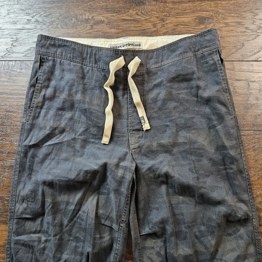 Urban Pipeline Men's L Ramie Cotton Blend Cargo Pants Camo Drawstring